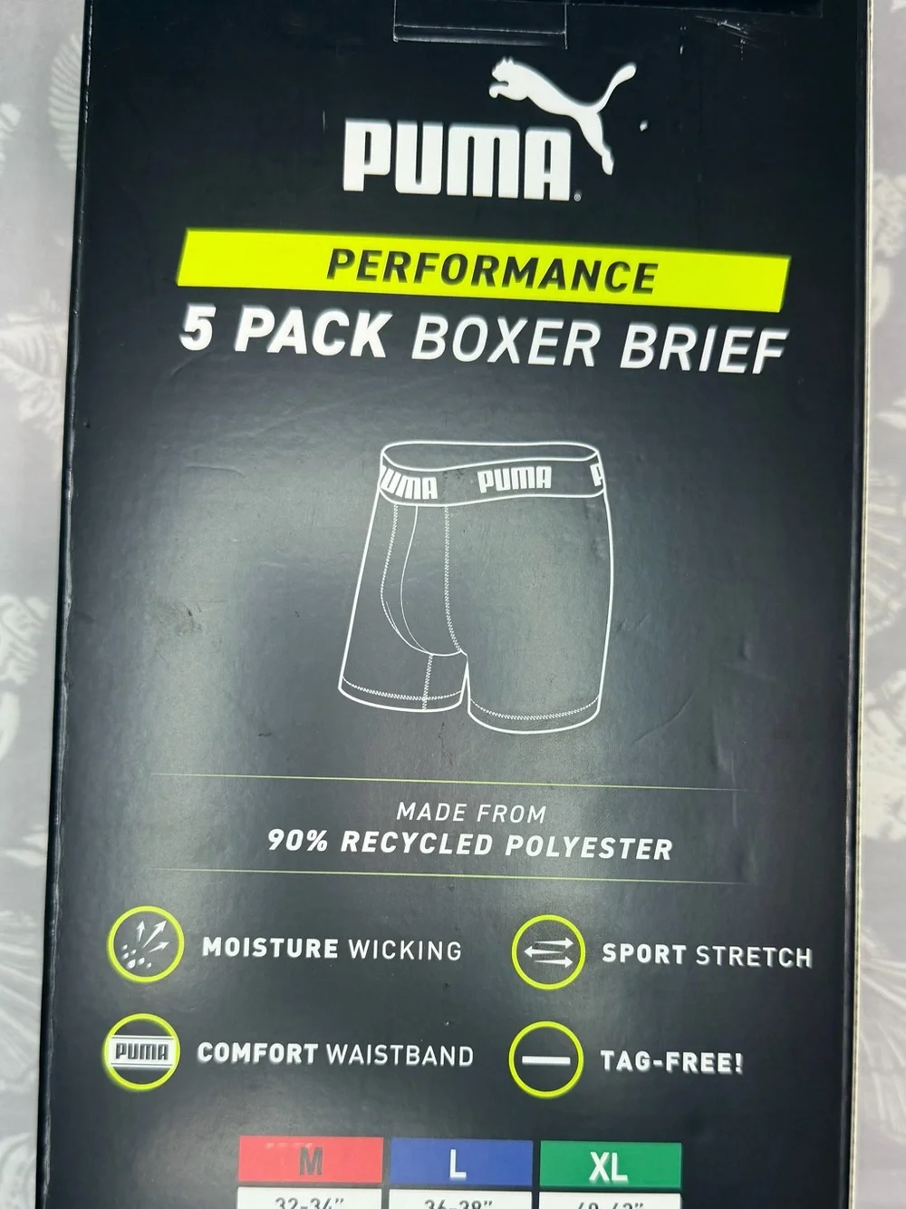 Puma Black Boxer Briefs with Branded Waistband - 5 Pack